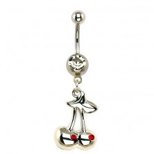 Belly button ring - silver cherries, red zircons