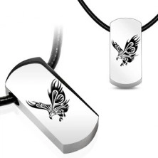 Stainless steel pendant on leather string - eagle