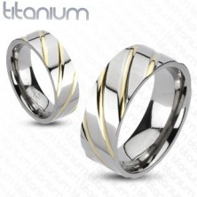 Titanium ring - silver with golden stripes