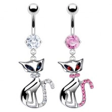 Cat belly button ring with zircons