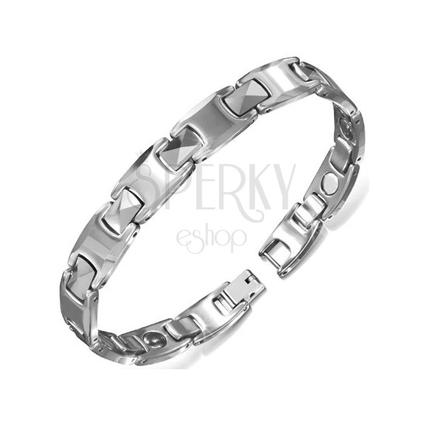 Magnetic bracelet made of tungsten in silver colour - narrow H-links, cut joints
