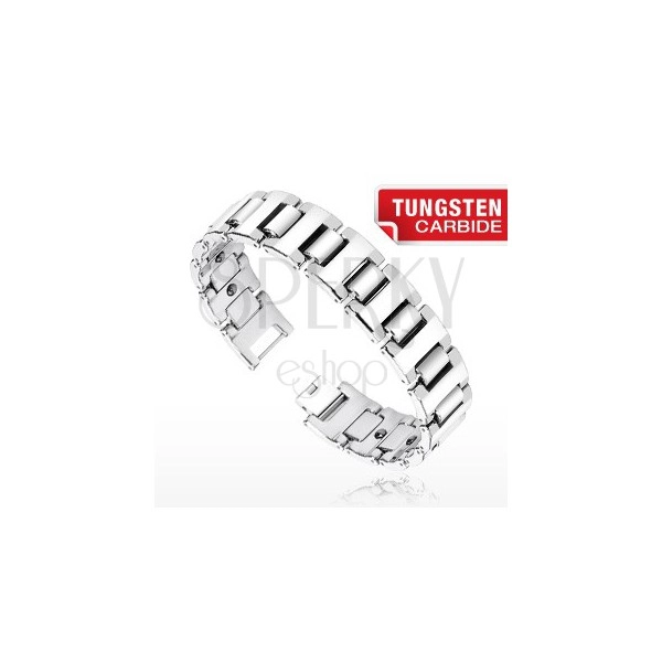 Magnetic wolfram bracelet - wide H shapes in silver