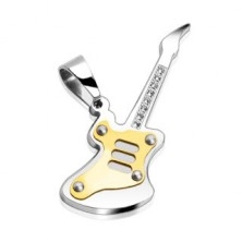316L steel pendant - two-colour guitar with clear round zircons