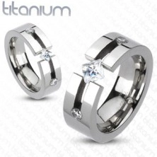 Titanium ring - cut out, square and round zircons