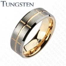 Tungsten carbide band - copper and silver color combination, engravings