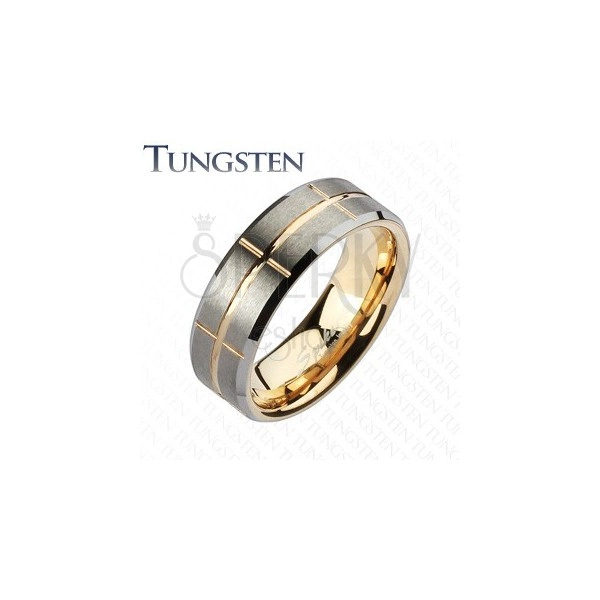 Tungsten carbide band - copper and silver color combination, engravings