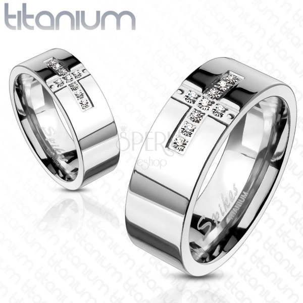 Titanium ring - cross and zircons