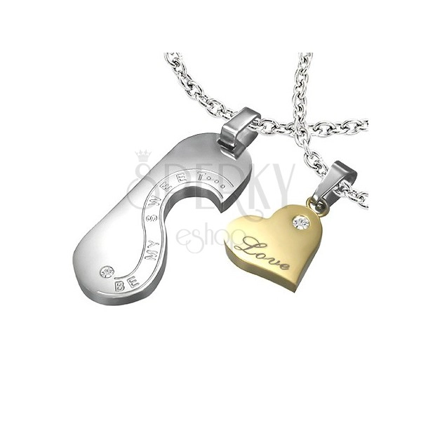 Stainless steel couple pendant - tag and LOVE heart