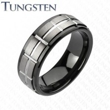 Polished tungsten ring in black and silver color