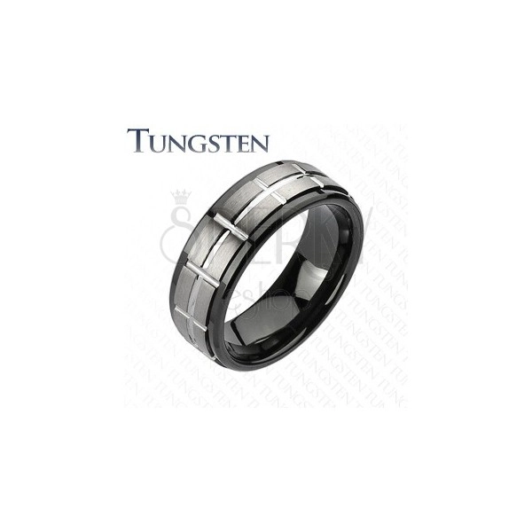 Polished tungsten ring in black and silver color