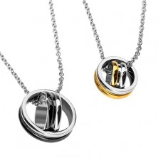 Couple pendants - three tone crossed rings