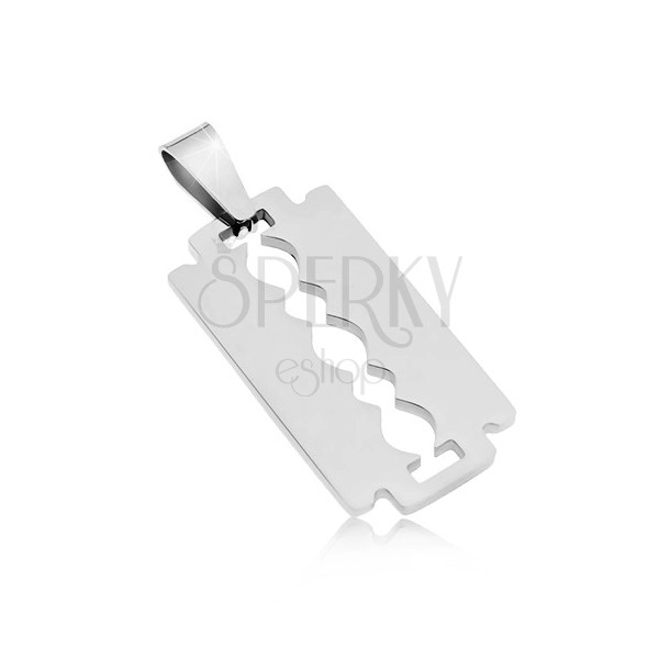 Surgical steel pendant - shiny razor blade in silver colour