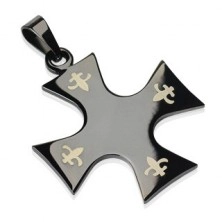 Stainless steel pendant - cross of black colour, Fleur de Lis