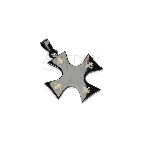 Stainless steel pendant - cross of black colour, Fleur de Lis
