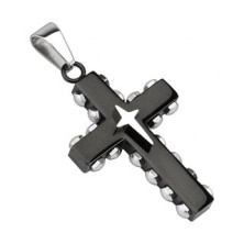 Black cross pendant with silver studs
