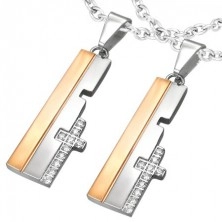 Pendants for couple in two colour combination with zircon crosses