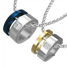 Set of pendants - double ring in tri-color combination, zircons