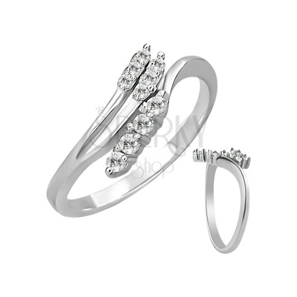 Stainless steel ring - zircon branches