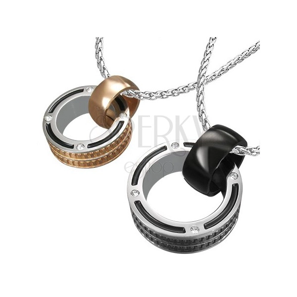 Couple pendants - ringlets with zircon and perimeter texture
