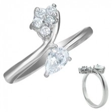 Engagement ring - tear-shaped zircon and five small zircons
