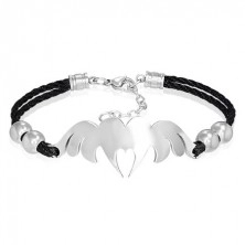 Bracelet - heart with angel wings, steel, cords