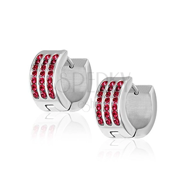 Steel earrings - three red zircon strips