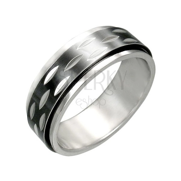 Stainless steel ring with a rotatable black ring