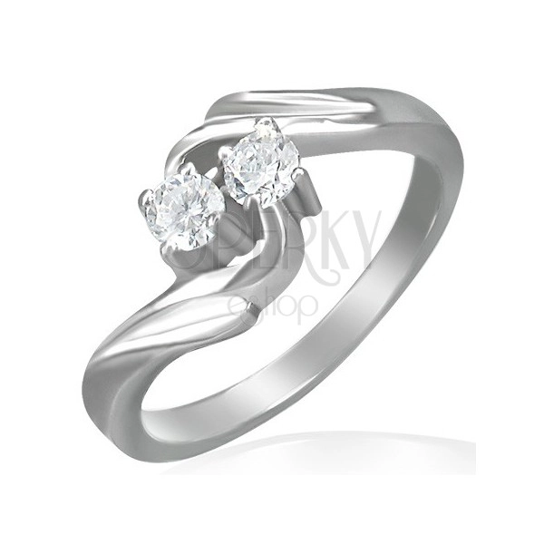 Engagement ring- twisted center, two zircons