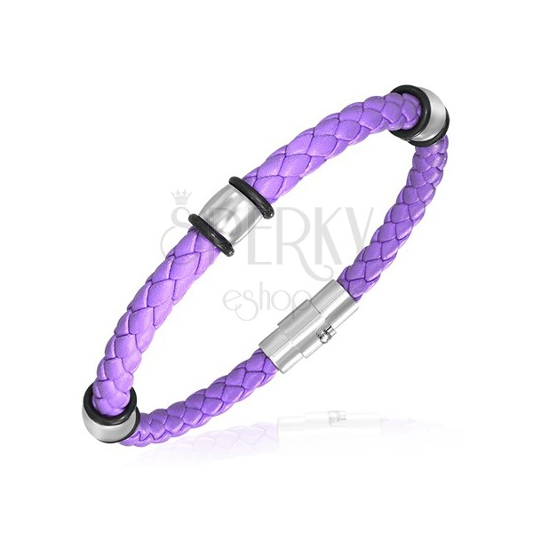 Knitted PVC bracelet - steel rings, purple