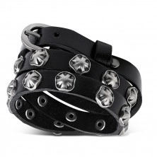 Narrow black studded bracelet - star studs