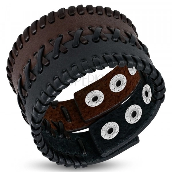 Wide leather bracelet - two-tone, quilted, X