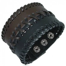 Wide leather bracelet - two-tone, quilted, X