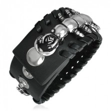 Leather bracelet of black hue - jointed bug, decorative rim