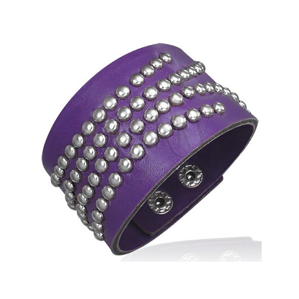 Purple bracelet - leather imitation, studded