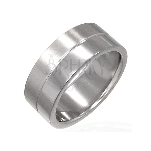 Stainless steel ring with engraved line in the middle