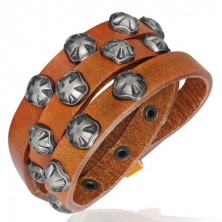 Narrow leather bracelet - Maltesian symbol, caramel