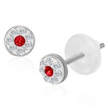 Steel Swarovski earrings - red zircon, 4 mm
