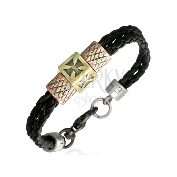 Double braded bracelet - Maltesian cross, rings