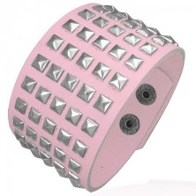 Pink leatherette bracelet - metal pyramid studs