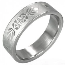 Steel ring with symmetrical decoration - sanded