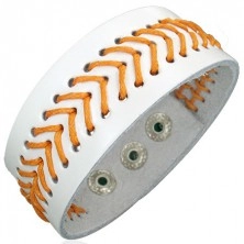 White leather bracelet - yellow stitching