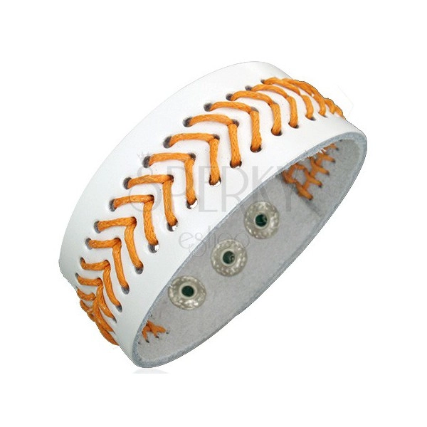 White leather bracelet - yellow stitching