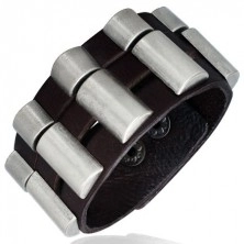 Genuine leather bracelet - tree stripes, half cylinder studs