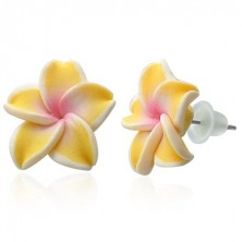 Fimo earrings - yellow Plumeria