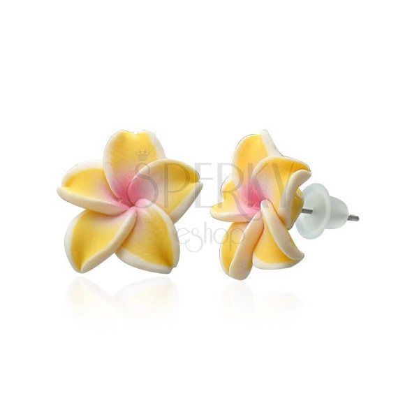 Fimo earrings - yellow Plumeria
