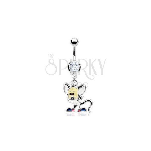 Steel belly button ring - colourful mouse