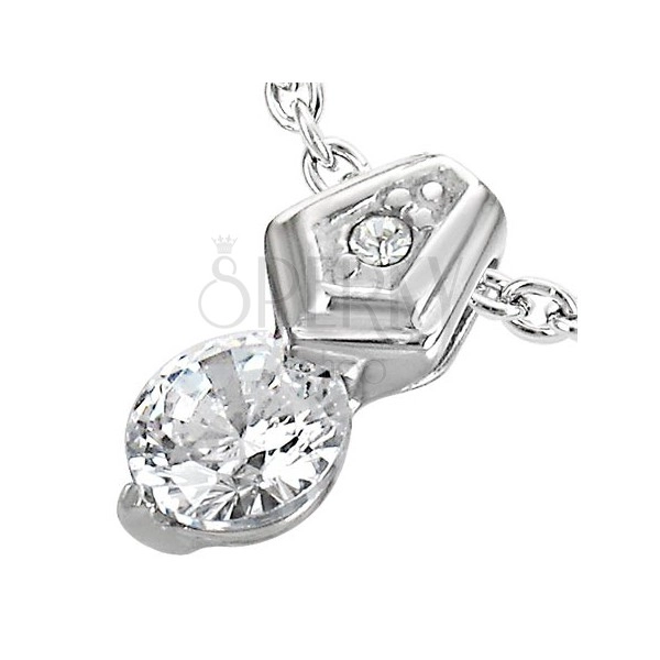 Stainless steel pendant - big and small zircon