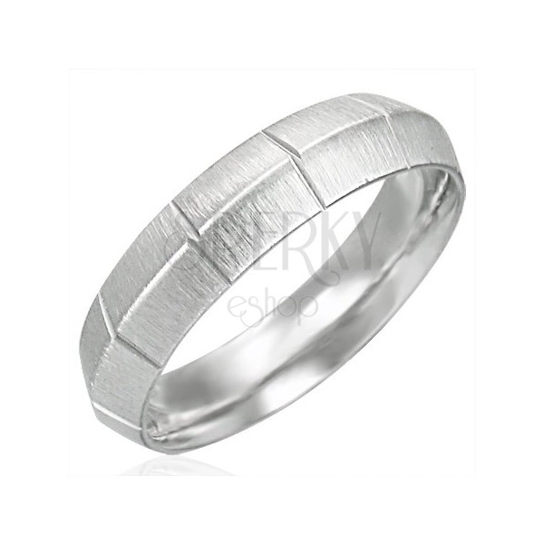 Matt steel ring for women with vertical cuts, rounded