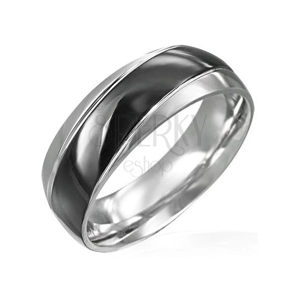 Stainless steel ring with wide black stripe