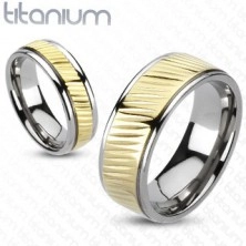 Titanium band - strip in gold colour with diagonal grooves